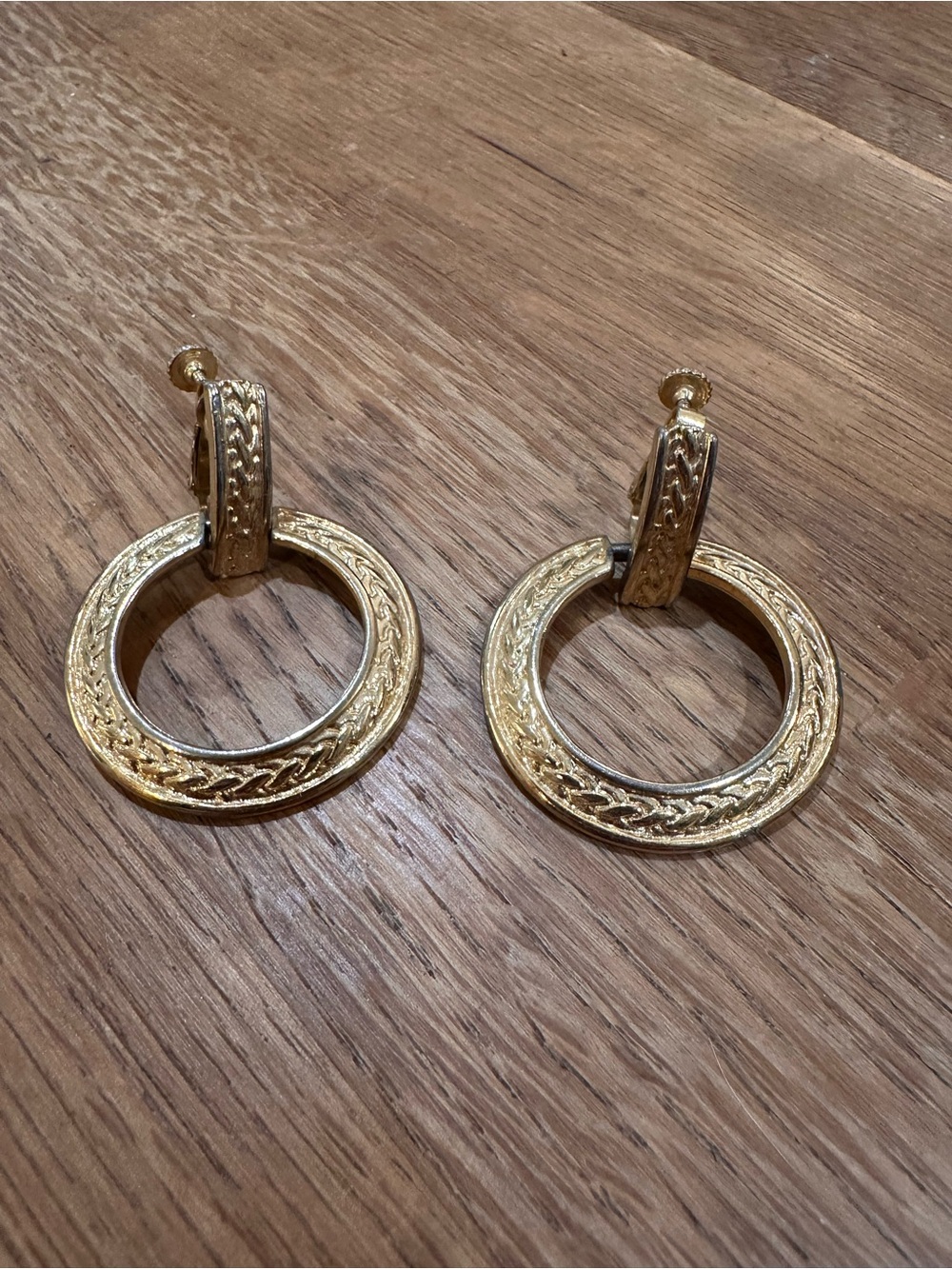 Vintage Gold-Tone Braided Hoop Drop Earrings - Clip On Women's Jewelry
